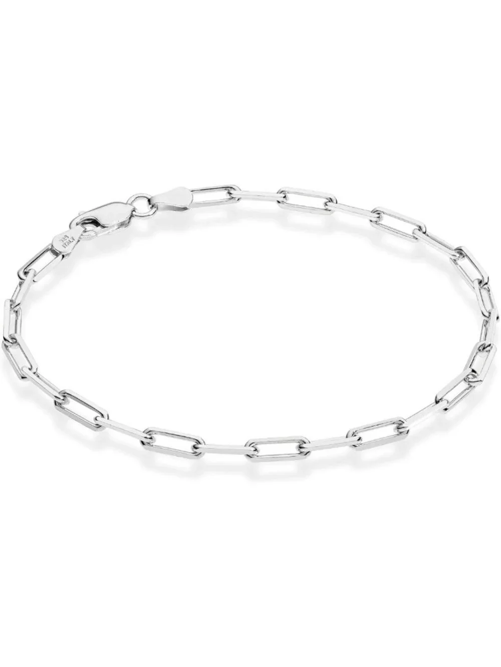 Solid 925 Sterling Silver Paperclip Link Chain Bracelet for Women & Men, Made in